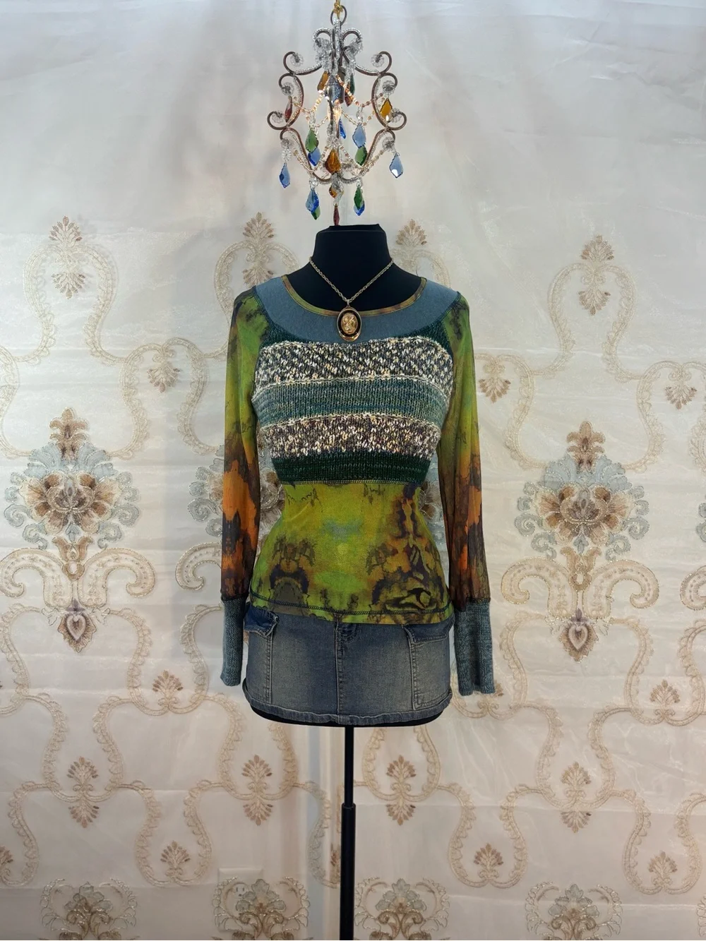 ✨Vintage Y2K Mixed Media Tie Dye Sweater Top✨